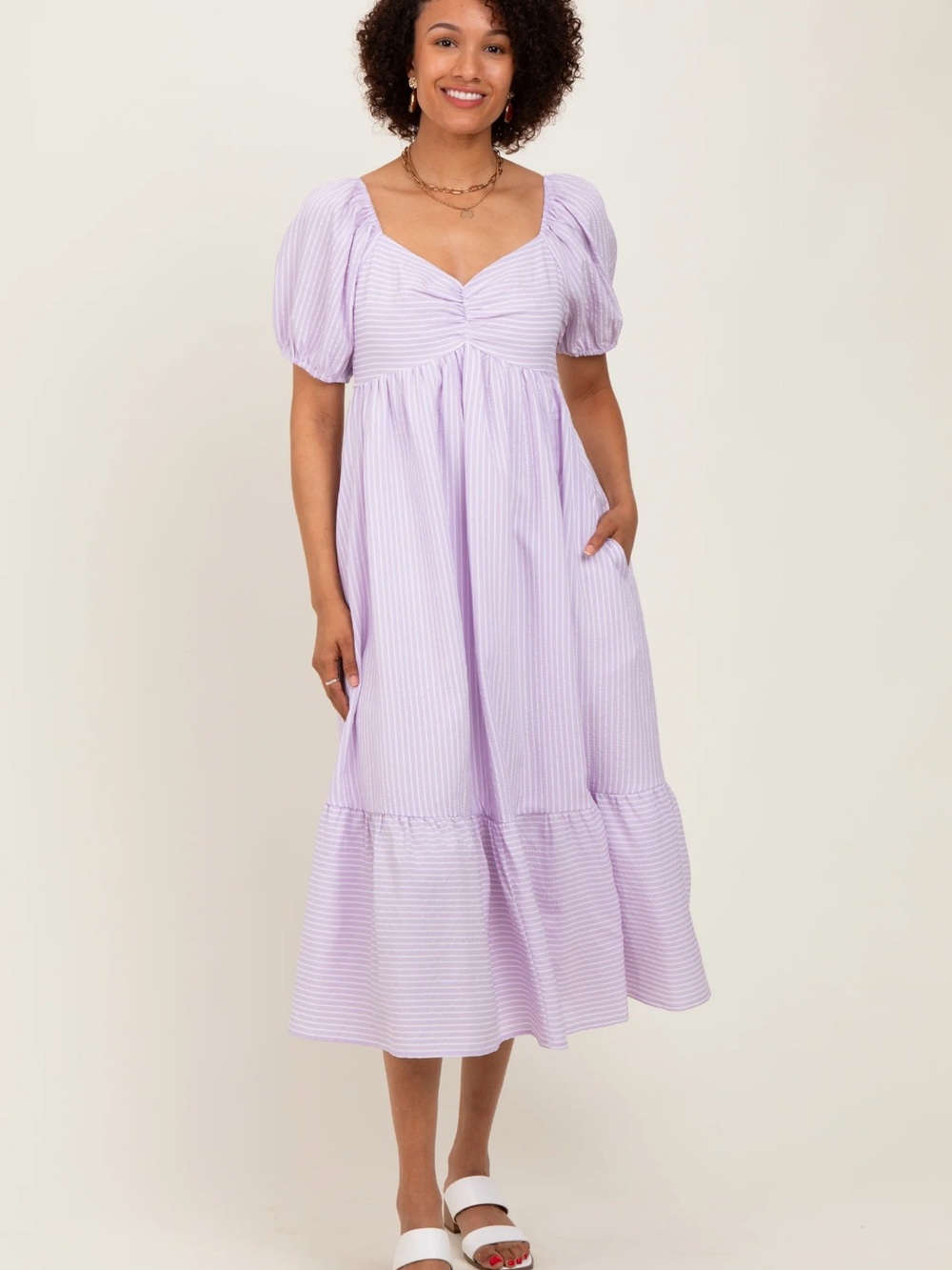 Baltic Born Poppy Midi Dress Lavender + Off-White
